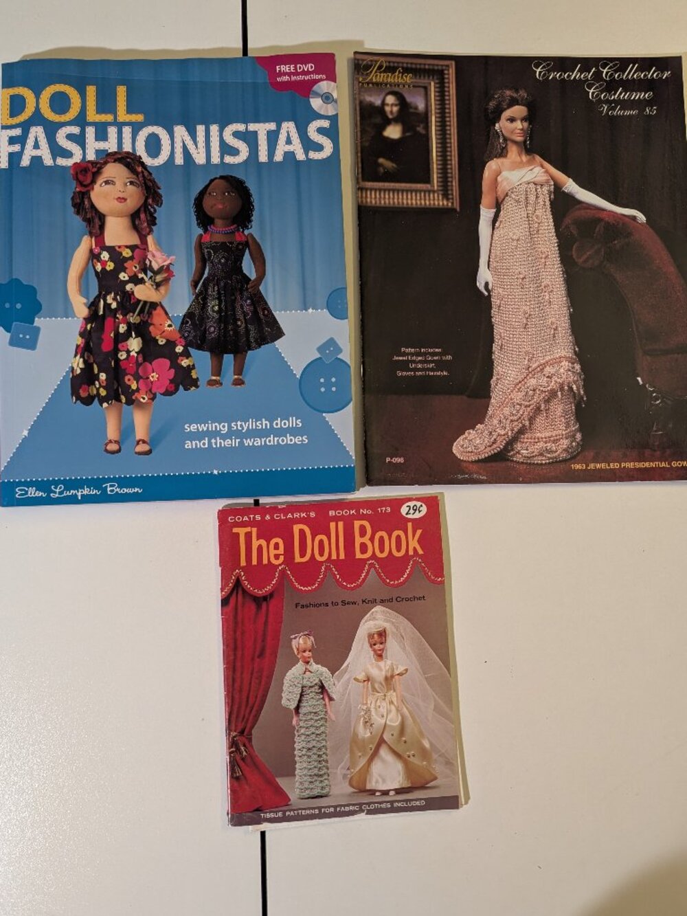 Lot of 3 Doll Clothing Craft Books Pattern Instructional DVD